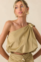 Get My Good Side Tan One Shoulder Bubble Hem Crop Top