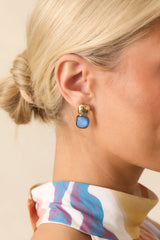 It's The Small Things Gold Textured Blue Stone Earrings