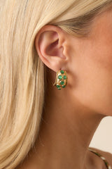 Nothing But High Hopes Textured Green Stone Hoop Earrings