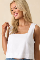 Blissfully Chill Days White Linen Blend Sleeveless Crop Top