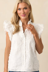 Quietly Captivating Ivory Floral Embroidered Cotton Button Front Top