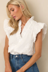 Quietly Captivating Ivory Floral Embroidered Cotton Button Front Top