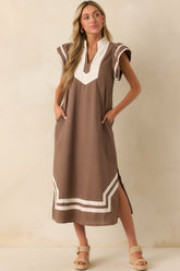 As Good As It Gets Mocha Linen Cotton Blend Kaftan Maxi Dress