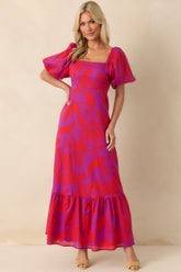 Nothing In My Way Purple Floral Cotton Short Sleeve Maxi Dress