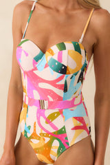Embracing The Sun Pink Tropical Print One Piece Swimsuit