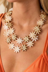 I Didn't Think So Ivory & Gold Layered Flower Statement Necklace