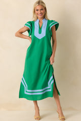 As Good As It Gets Green Linen Cotton Blend Kaftan Maxi Dress