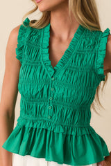 Give Yourself Grace Kelly Green Cotton Smocked Peplum Top