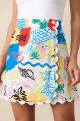 Prosperina Caterina Multi Tropical Print Scallop Linen Wrap Mini Skirt