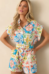 Prosperina Luca Blue Sicilian Tile Print Linen Romper