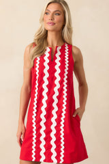 Prosperina Gigi Red Ric Rac Cotton Shift Mini Dress