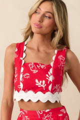Prosperina Mia Red Mojito Print Scallop Crop Top