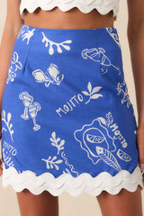 Prosperina Salome Royal Blue Mojito Print Linen Mini Skirt