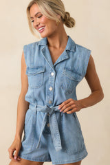 Z Supply Light Wash Cotton Dash Luxe Soft Denim Romper