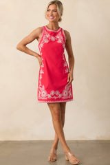 Where Memories Begin Red Floral Embroidered Cotton Mini Dress