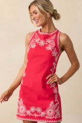 Where Memories Begin Red Floral Embroidered Cotton Mini Dress