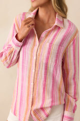 Z Supply Pink Cotton Saturdays Stripe Gauze Shirt