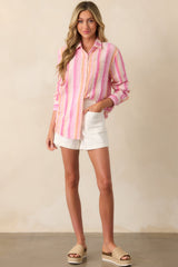 Z Supply Pink Cotton Saturdays Stripe Gauze Shirt