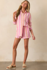 Z Supply Pink Cotton Morning Stripe Gauze Short