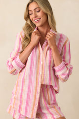 Z Supply Pink Cotton Saturdays Stripe Gauze Shirt
