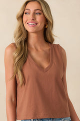 Z Supply Brown Cotton Sloane V-Neck Tank