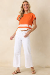 Prosperina Raya Tangerine & White Stripe Top