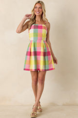 Prosperina Cora Pink Multi Plaid Cotton Mini Dress
