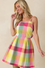 Prosperina Cora Pink Multi Plaid Cotton Mini Dress