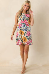 Wildflower Bouquet Multi Floral Linen Blend Sleeveless Mini Dress