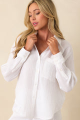 Z Supply White Cotton Perfect Airy Gauze Button Up Top
