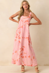 The Perfect Moment Pink Coral Rayon Floral Print Maxi Dress