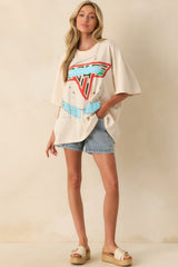 Van Halen 1980 Tour Light Beige Cotton Oversized Tee