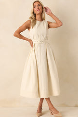 Young At Heart Ecru Belted Sleeveless Maxi Dress