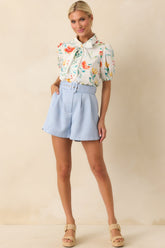 Prosperina Harlow Blue Sky Belted Shorts