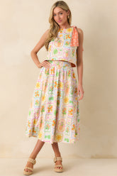 Prosperina Maddie Multi Print Cotton Reversible Midi Skirt