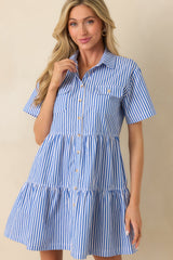 Staple The Label Blue Stripe Cotton Mathilde Mini Shirt Dress