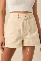 MINKPINK Ecru Beige Cotton Codi Panel Denim Shorts