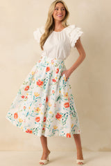 Prosperina Maddie Multi Floral Print Cotton Midi Skirt