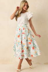 Prosperina Maddie Multi Floral Print Cotton Midi Skirt