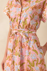 It Comes Easily Pink Coral Floral Print Maxi Shirt Dress