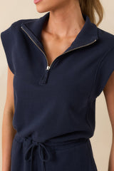 Z Supply Navy Cotton Club Quarter Zip Active Mini Dress