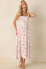 Some Kind of Wonderful Light Pink Floral Midi Dress