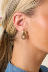 Take It From Me Gold Textured Taupe Stone Earrings