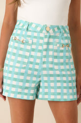 Cool As Can Be Aqua Blue & Mint Gingham Cotton Shorts