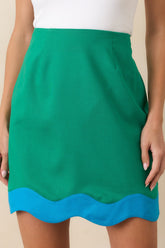 Paradisa Juno Green & Blue Contrast Scalloped Hem Mini Skirt