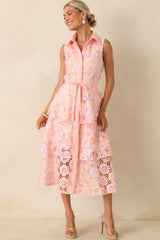 Blush Garden Pink Multi Floral Lace Midi Dress