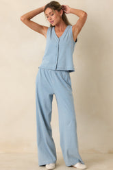 Casual Company Light Denim Blue Cotton Button Front Tank Top