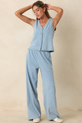Casual Company Light Denim Blue Cotton Button Front Tank Top