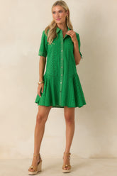 What A Treat Green Cotton Eyelet Mini Dress