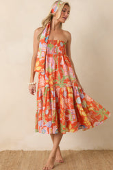 Paradisa Merritt Island Orange Multi Cotton Convertible Skirt Dress